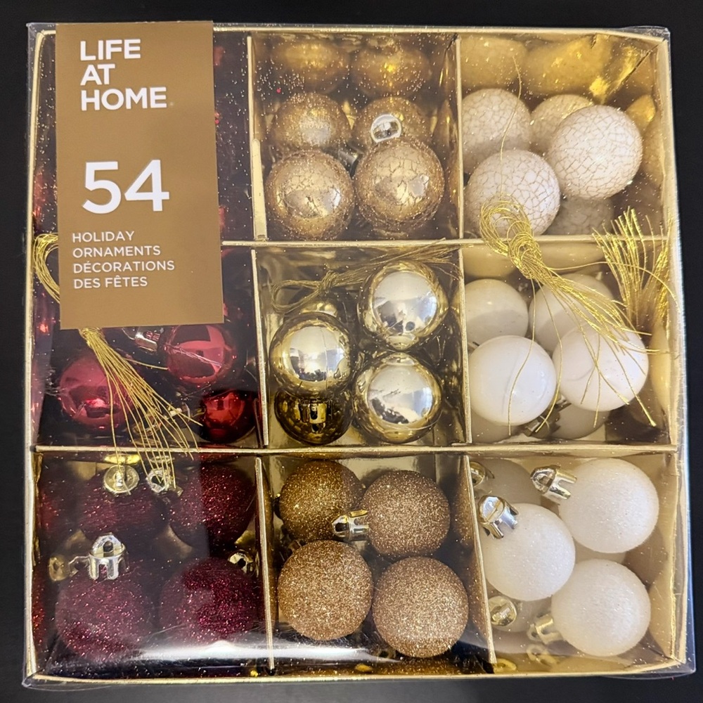Holiday Ornament Set - Gold, Red, White